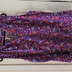 ST. JOHN'S BAY BRAND WOMEN'S PLUS SIZE PURPLE FLORAL TROPICAL SUMMER TOP SIZE 2X